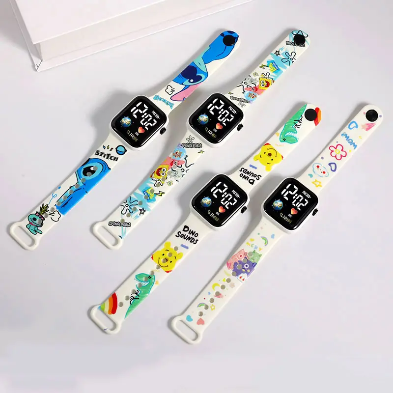 Kostenlose Muster Cartoon Trendy Brand Printed Led Kinder uhr Fashion Square Student Wasserdichte elektronische Uhr