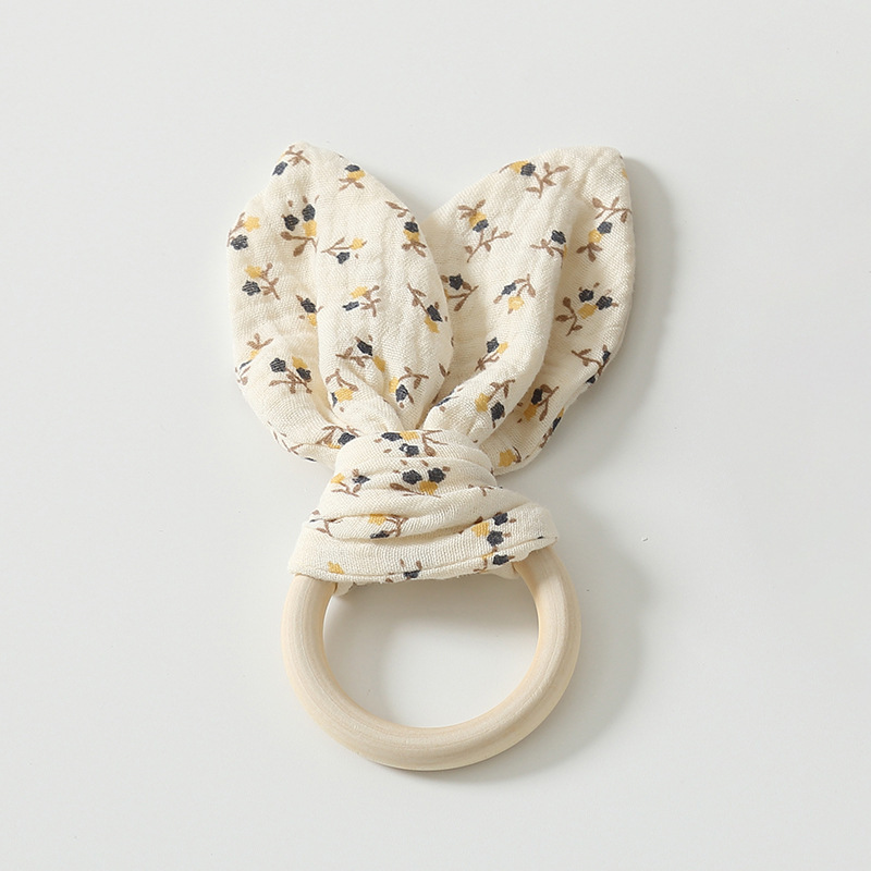 Floral print, gauze, wooden ring, rabbit ears