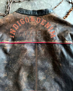 نمط الهيب هوب خمر جلد الغنم سترة مفجر جلدية الوقوف طوق سستة إغلاق التطريز الشتاء جاهزة OEM الخدمة المتاحة - Product Image 2