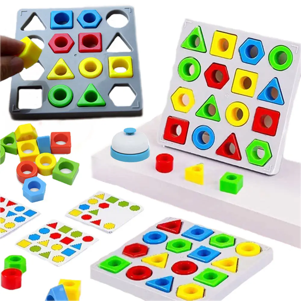 Kids Geometric Shape Color Matching Puzzle Baby Montessori Educational Learning Wooden Toys for Children Interactive Battle Game