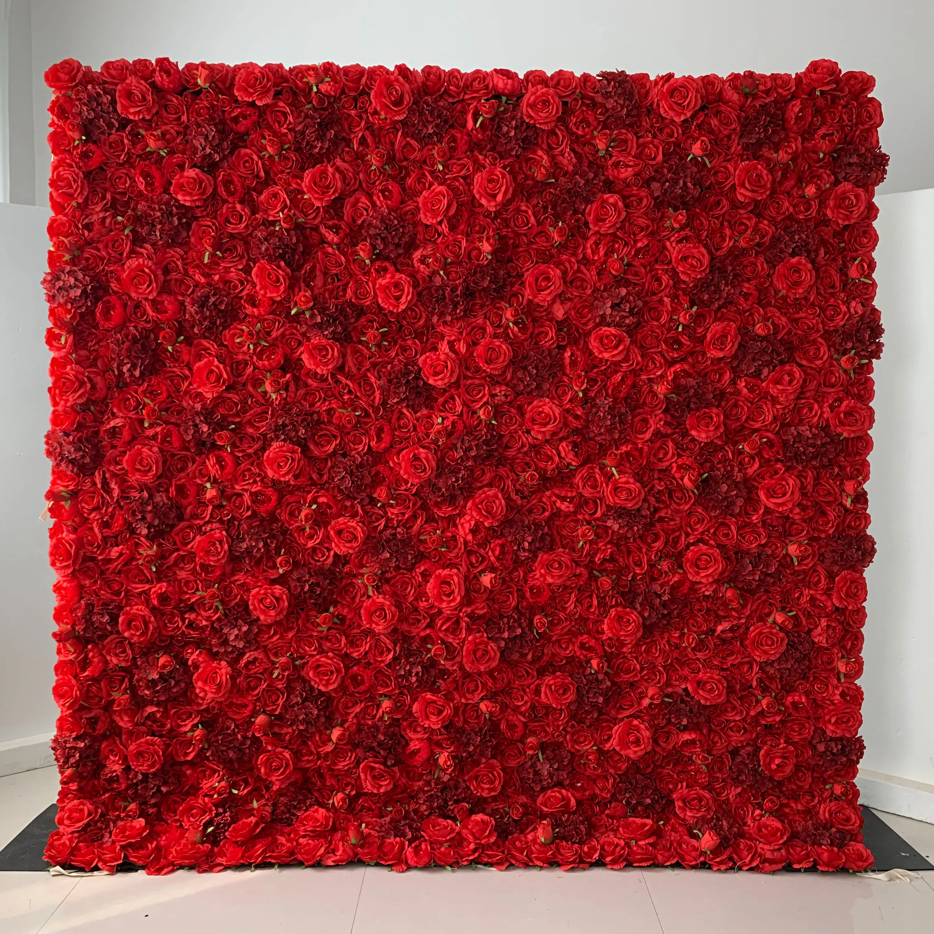 Decoração de backdrop para casamento, decoração de rosa vermelha artificial em S-HQ01 algodão de pérolas e espuma personalizada, com efeito 3d