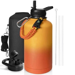 Nửa gallon nước chai 64oz cách nhiệt chân không Hydro thép không gỉ lớn Flask Jug với Pouch Paracord xử lý rơm Spout có nắp đậy - Product Image 1