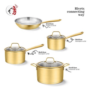 Thiết kế mới cấp thực phẩm sơn vàng thép không gỉ không dính nấu ăn chậu và chảo <span class=keywords><strong>Cookware</strong></span> Set - Product Image 2
