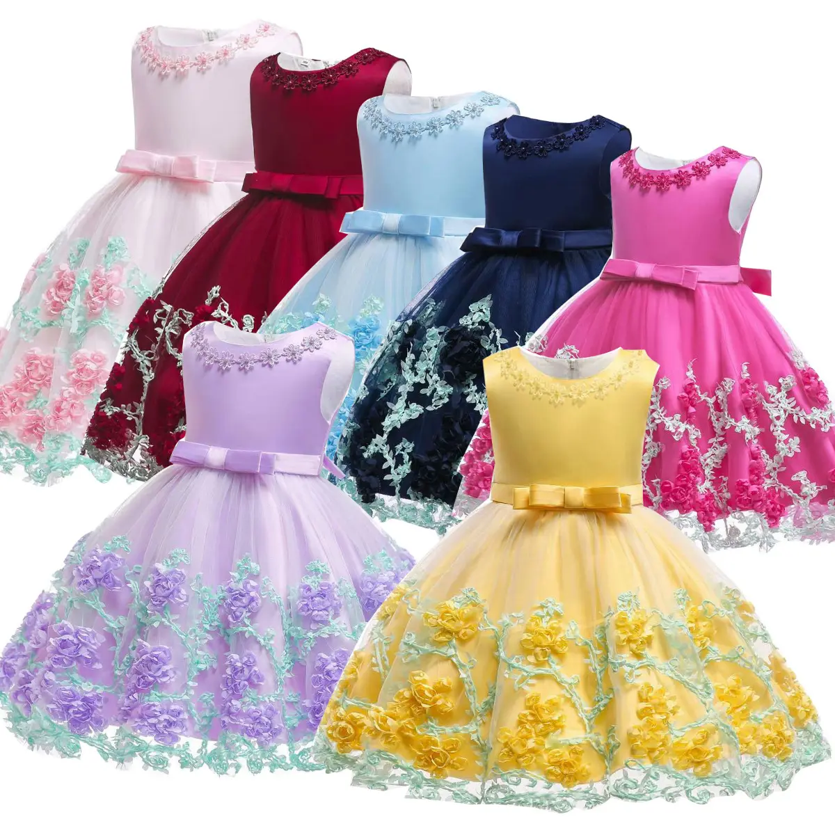 Venta al por mayor de vestidos infantiles franceses, vestidos de princesa dulces y encantadores