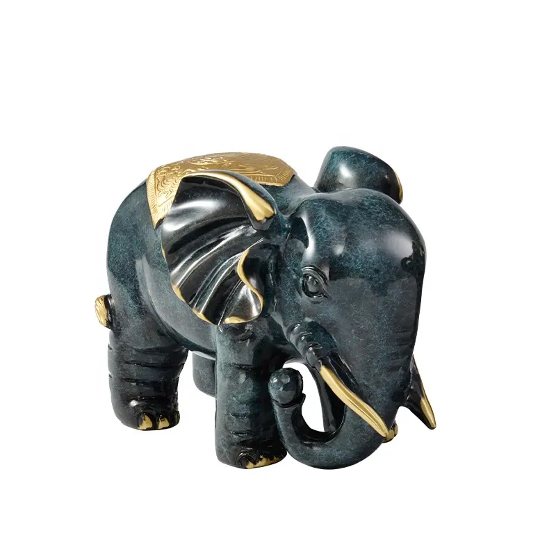 도매 자연 손 공예 블랙 흑요석 작은 황동 코끼리 예술 골동품 동상 조각 홈 장식