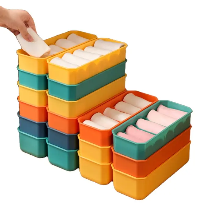 2024 Venta caliente nuevo diseño al por mayor ropa interior del hogar calcetines caja de almacenamiento colorido 5 rejillas papelería caja de almacenamiento de cosméticos
