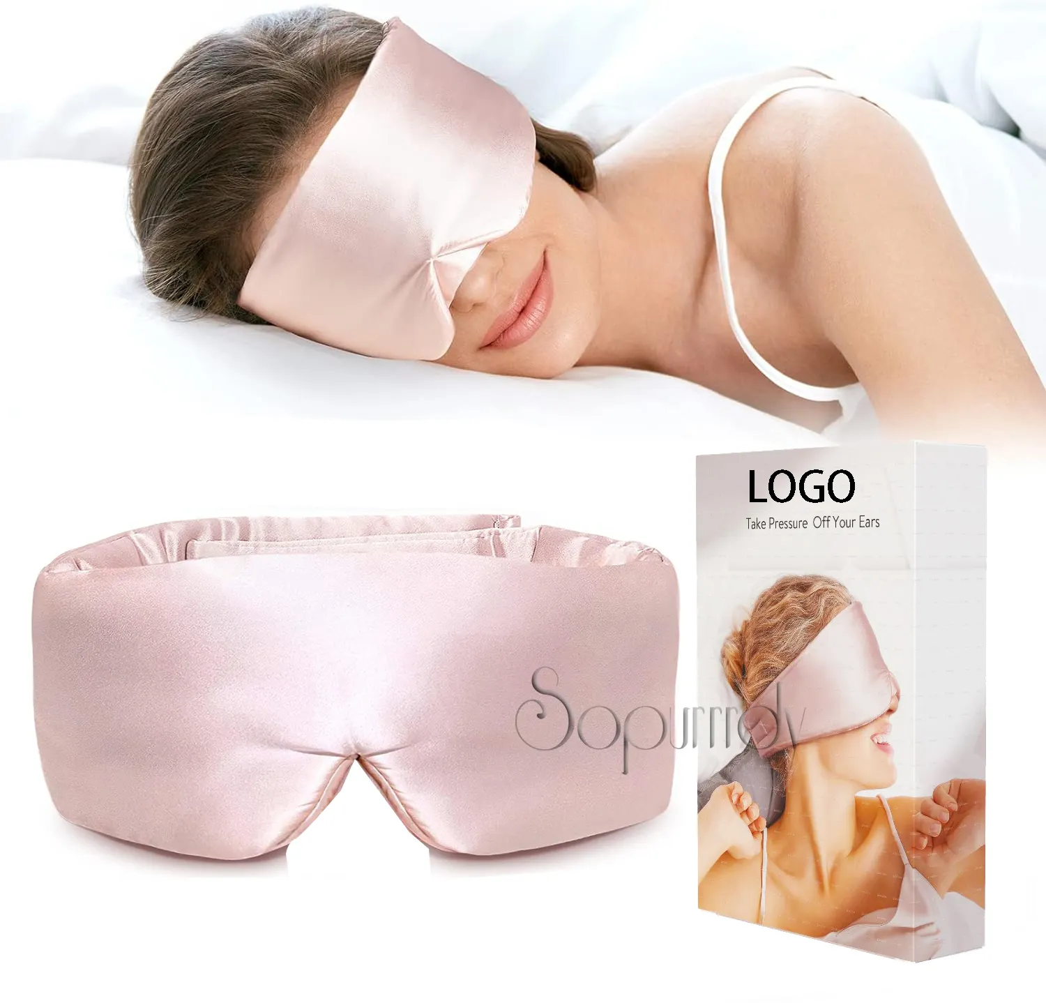 Logotipo personalizado Silk Sleep Mask para Side Sleeper Eye Mask Dormir para Mulheres Homens Mulberry Silk Face-Hugging Acolchoado Silk Eye Cover