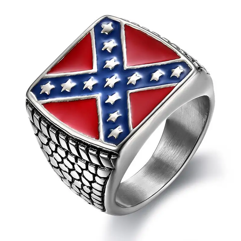 Anelli quadrati con croce a forma di stella con goccia d'olio in stile moto con anello in stile con sigillo in acciaio inossidabile da uomo