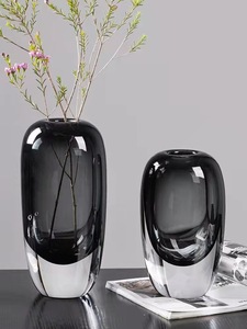简约现代水晶玻璃花器圆形重型样板间装饰门廊餐厅家居软装饰水晶花瓶