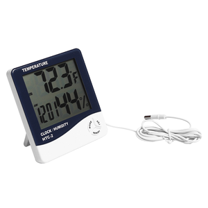 Con higrómetro y reloj termómetro digital multifunción para mostrar temperatura, humedad, tiempo con pantalla LCD HTC-2