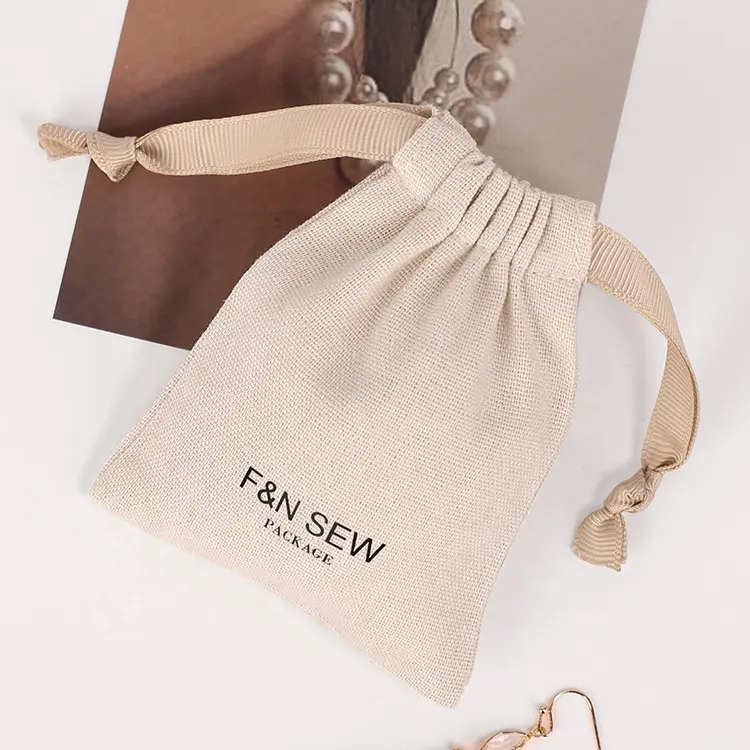 Vải Lanh Túi Bông Dây Rút Túi Đồ Trang Sức Lưu Trữ Pouch Túi Hữu Cơ Bông Nhỏ Linen Tùy Chỉnh Tái Chế Màu Be 100 Miếng Có Thể Tái Chế