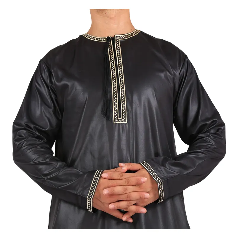 Summer Hot Sale Ethnic Style Muslim Collarless Cotton Shirt Men Slim Fit Casual Robe Abaya Thobes Islamic Clothing Plus Size