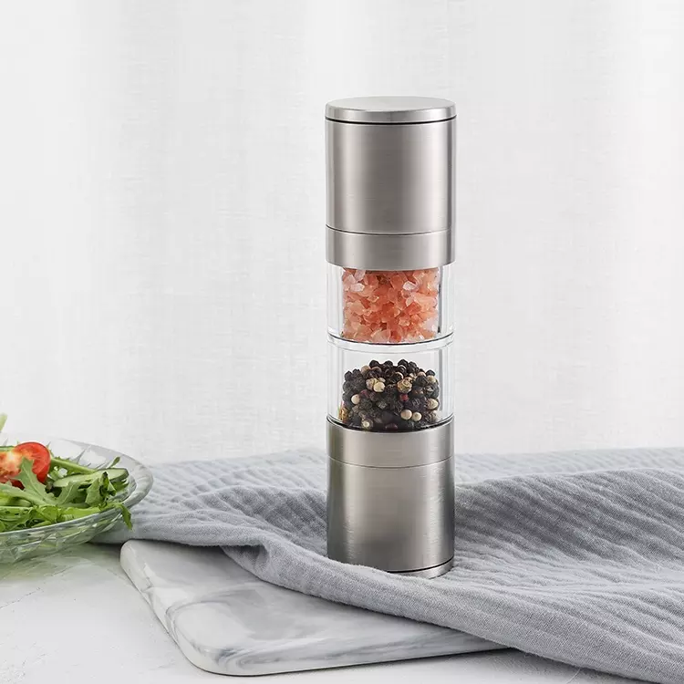 Custom Adjustable Manual 2 In 1 Pepper Mill Bottle Mini Dual Herb Spice Mill Shaker Set Stainless Steel Salt And Pepper Grinder