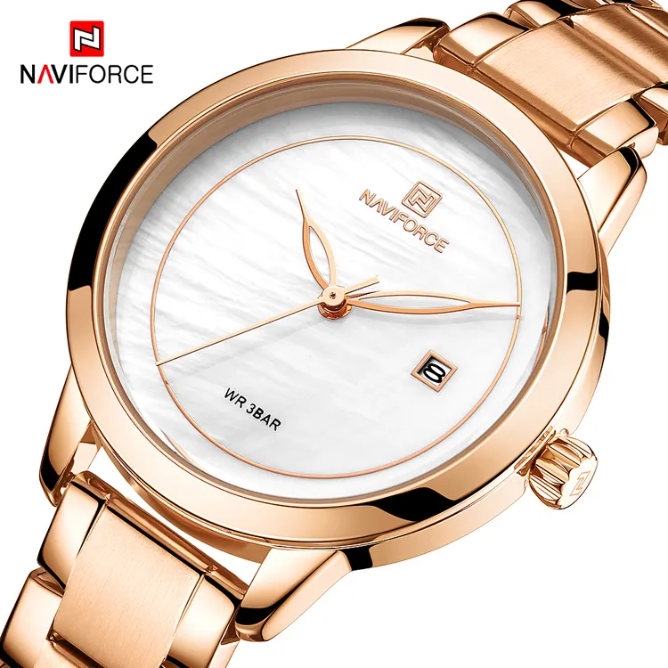 NAVIFORCE-reloj de pulsera de oro rosa para mujer, resistente al agua, 5008