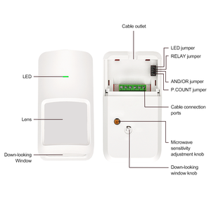 Indoor Wired Dual Tech <strong>PIR</strong>+M.W 12m Burglar Alarm Anti Pet 25kg Home Alarm Intrusion Detector Anti White Light <strong>PIR</strong> Motion Sensor