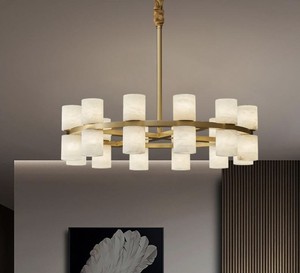 JYLIGHTING Proluxe all-bakır Alabaster kolye işık Modern yuvarlak avize oturma odası için AC güç ile ampul ışık kaynağı - Product Image 1