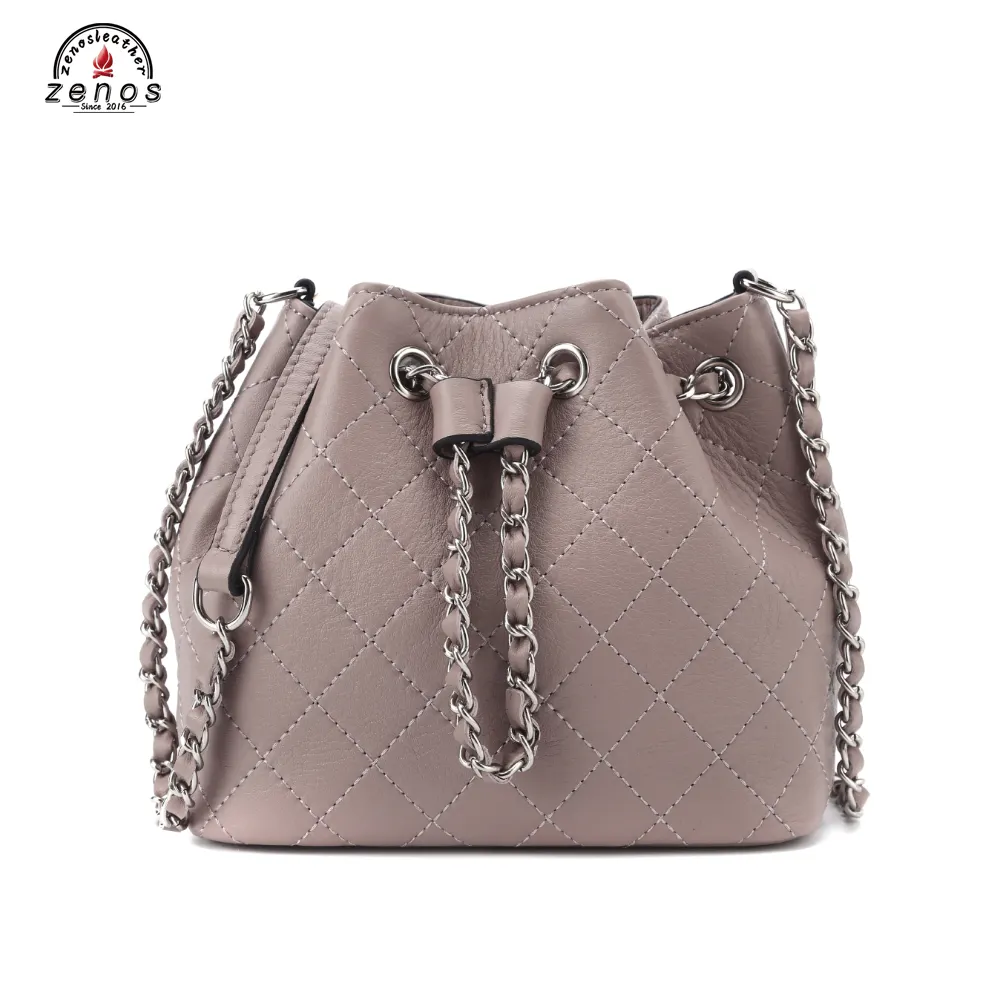 Высококачественная сумка-ведро из натуральной кожи с металлической цепочкой на шнурке, предназначенная для повседневного использования женщинами