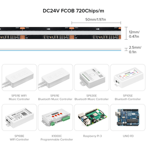BTF照明FCOBSPI RGBIC LEDライトWS2811アドレス指定可能な720 LEDブラックPCBドリームカラーフレキシブルCOBデジタルLEDピクセルストリップ - Product Image 3