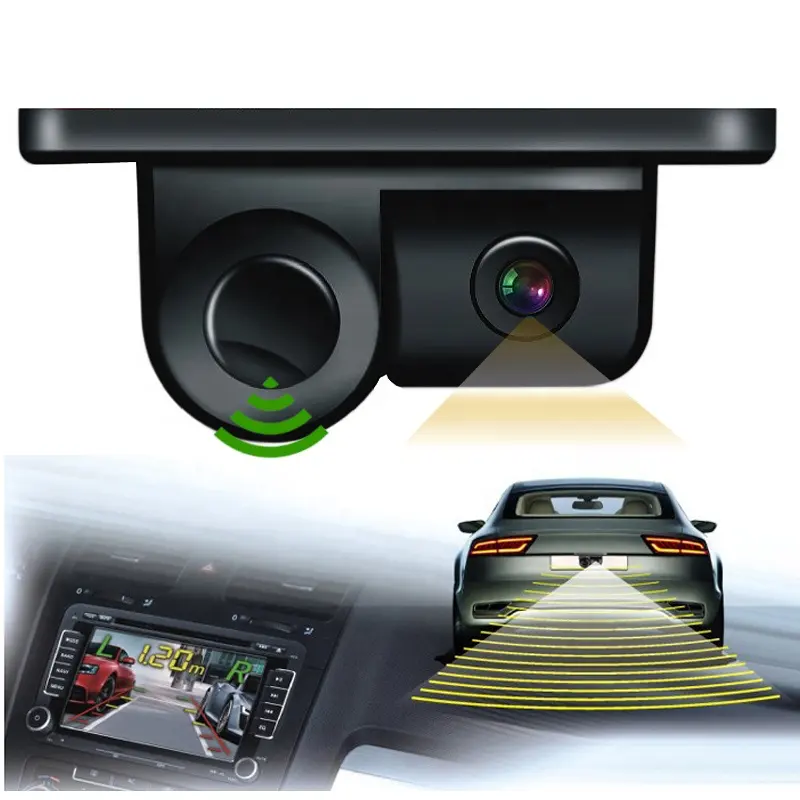 2in1 LCD 디스플레이 자동차 역방향 백업 레이더 사운드 경고 비디오 주차 센서 카메라 야간 자동 후면보기 카메라