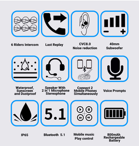 Sistema de comunicación de auriculares intercomunicador Bt para casco de motocicleta, 6 jinetes 1200m IP65 a prueba de agua - Product Image 6