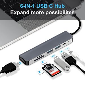 ラップトップPC用<span class=keywords><strong>6</strong></span> in 1 DockIingステーション2025新しいスマートポータブルカスタムマルチポートアダプターHD4kタイプcハブHdtvイーサネット付き