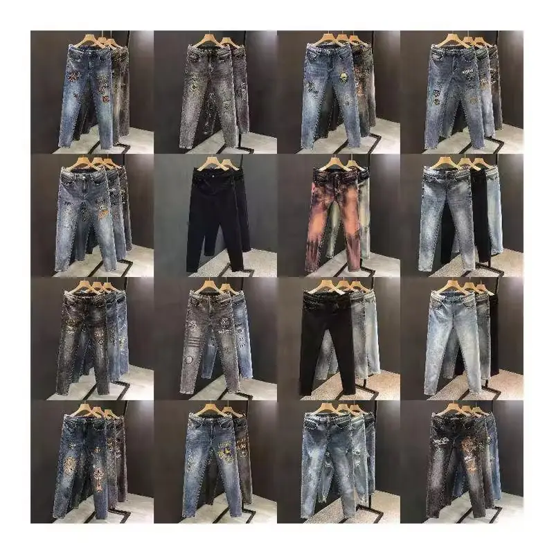 Lavaggio enzimatico personalizzato con pietre Streetwear Hip Hop Y2K da uomo strappati slim fit Denim elasticizzato Jeans attillati da uomo Hombre