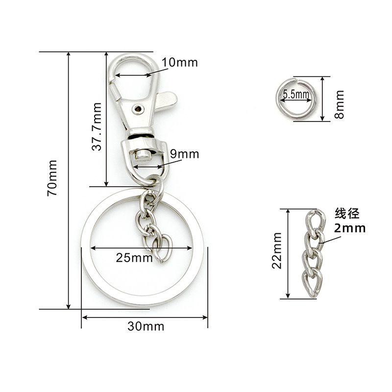 Anneau plat argenté 30 mm, boucle pour chien 4,6 g, boucle chaîne à 4 maillons