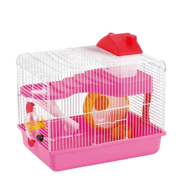 Ein normaler großer rosa Hamster käfig aus umwelt freundlichem, biologisch abbaubarem Kunststoff