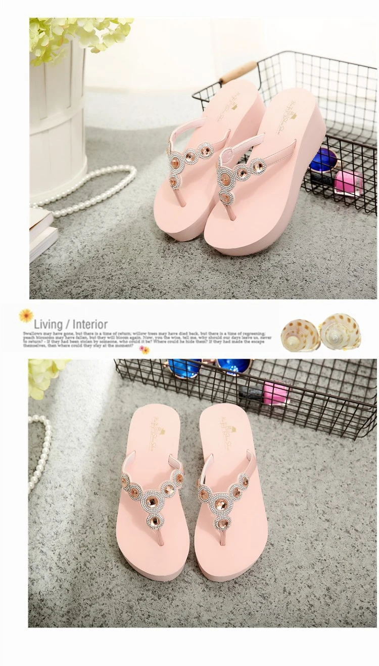 Female Flip Flop Non-Slip Summer Sandals Slippers Crystal Strap Wedges Flip Flops Women Heel