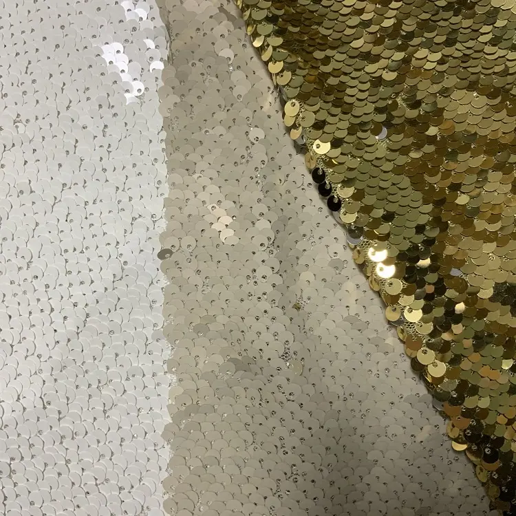 Shaoxing textile cheap shiny lurex heavy reversibile paillettes a sirena matte 5mm full paillettes net tessuto ricamato