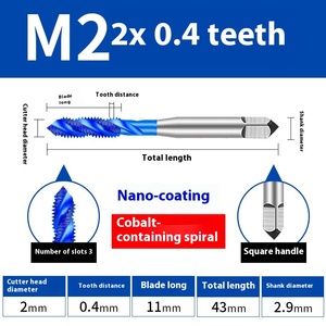 钴蓝纳米丝锥和模具套件M2M3M4M5M6M8不锈钢专用钢丝机攻丝钻头螺旋丝锥和螺丝钻头 - Product Image 5