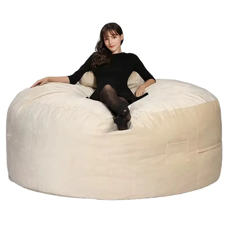 Barato brazo menos terciopelo dormitorio Xl acogedor 6 pies Bean Bag en Guangzhou relleno de espuma de gran tamaño gigante Bean Bag silla con relleno