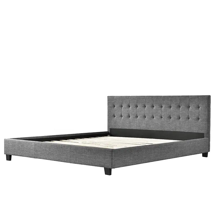 Willsoon Cama suave de tamaño doble moderna Diseño simple con tela de cuero tapizado Botones de madera Decoración Estilo de panel