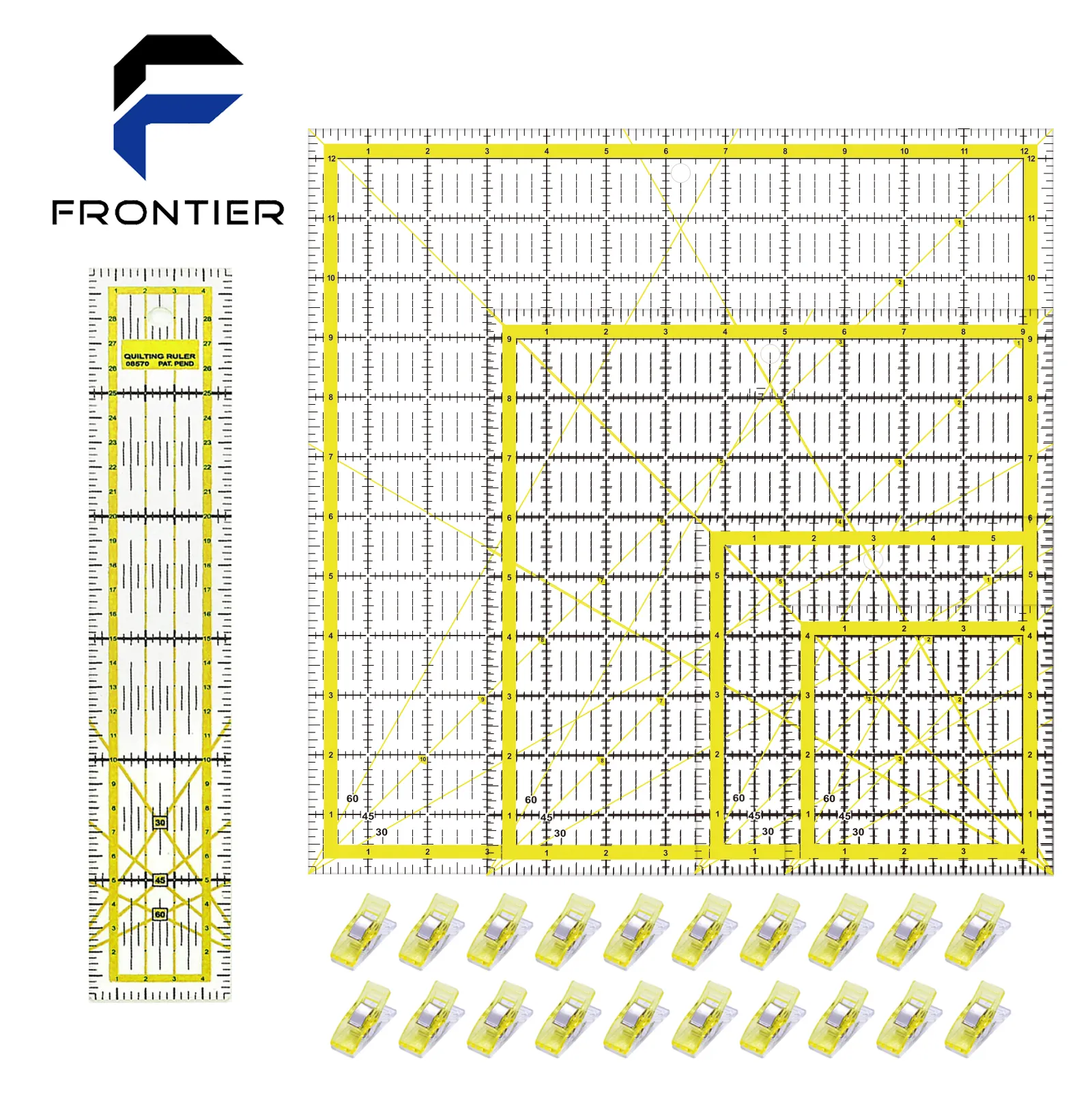 Juego de reglas para QPR-6A, regla cuadrada para acolchar y cortar tela, con 20 Clips de costura, 6 uds.