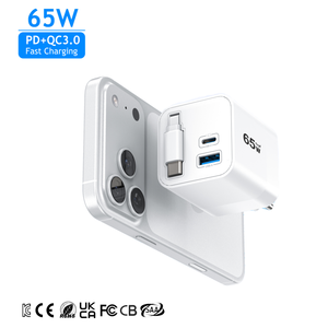 KYT 65W GaN Multi Port Rétractable USB-<span class=keywords><strong>C</strong></span> Intelligent Pliable Prise Murale <span class=keywords><strong>C</strong></span>âble Compatible EU/US Prise OTP Ordinateur Portable Chargeur de Téléphone - Product Image 1