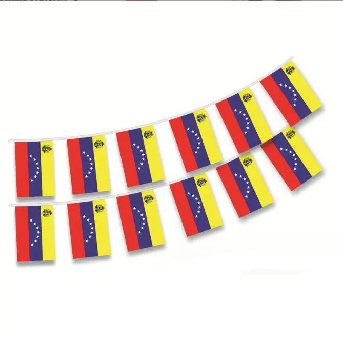 Fábrica al por mayor de alta calidad Venezuela cadena bandera Banner para promoción personalizada Venta caliente cadena pequeña Venezuela banderín bandera