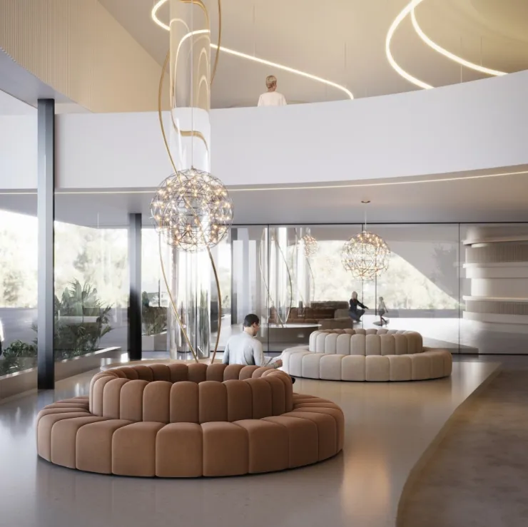 Silla de vestíbulo de Hotel, sofá seccional modular de lujo con forma curva personalizada, tienda de ropa, sillas de salón, cabina moderna, juego de sofá