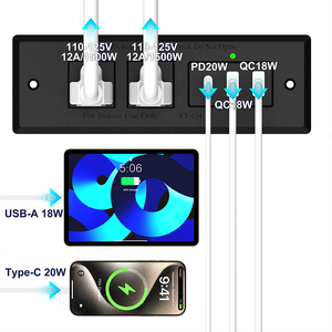 ปลั๊กแบนชาร์จเร็วเฟอร์นิเจอร์เต้าเสียบไฟปิดภาคเรียนซ็อกเก็ตปิดภาคเรียนพร้อมปลั๊ก AC 2พอร์ต USB 1 Type-C - Product Image 4
