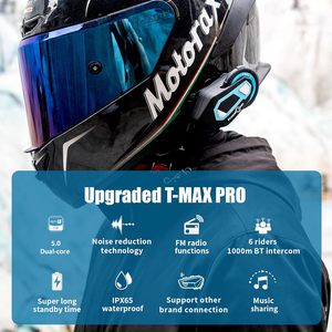 FreedConn Intercom TMAX PRO Motorcycle Group Hablando con sistema FM IP65 6 Riders 1000M Motocicleta Bluetooth Intercom - Product Image 2