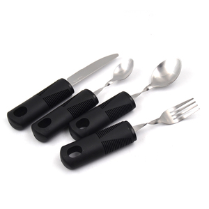 4 Piece Elderly Adaptive Utensils Kitchen Set Wide Non Weighted Non-Slip Handles for Hand Tremors Arthritis <strong>Parkinson</strong> - Product Image 3