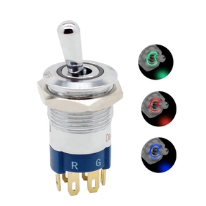 Interruttore a levetta a pulsante impermeabile da 12 Volt 12 V LED triplo RGB illuminato (rosso verde blu) 16mm - Product Image 2