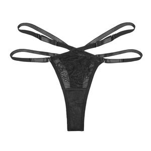 Custom Low Rise Cotton Crotch Lingerie Ring Buckle Cross Striped Black Lace G <strong>String</strong> Panties for Girls Women Tangas De Mujer - Product Image 5