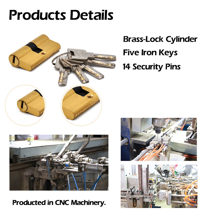 60-120mm Quality assured euro solid brass door cylinder lock