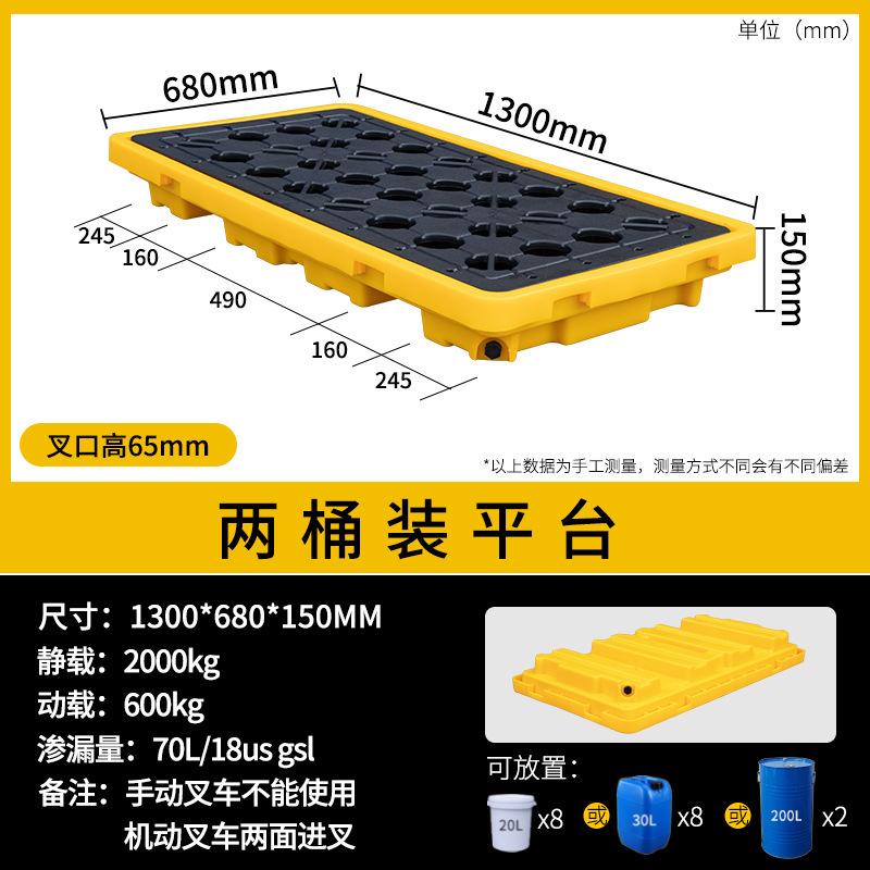 130*68*15cm two-barrel platform, not forklift handling.