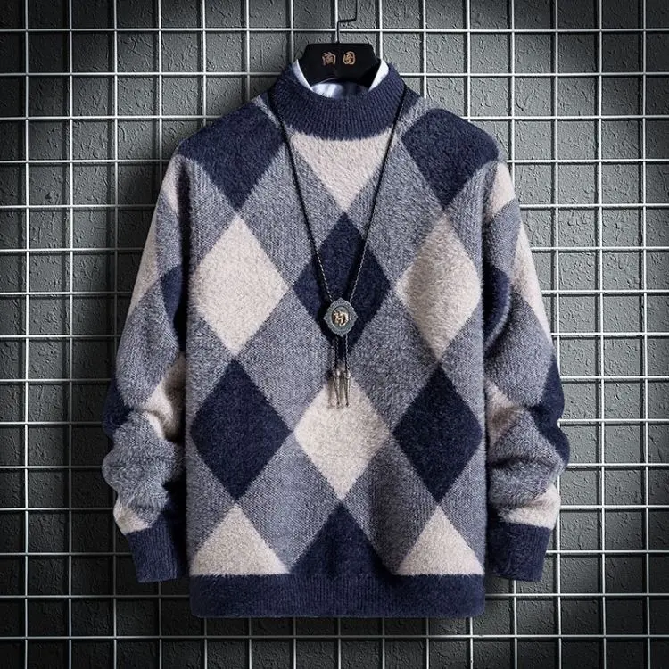 Men's wear 2024 autumn winter new turtleneck sweater men loose trend simple versatile knit shirt