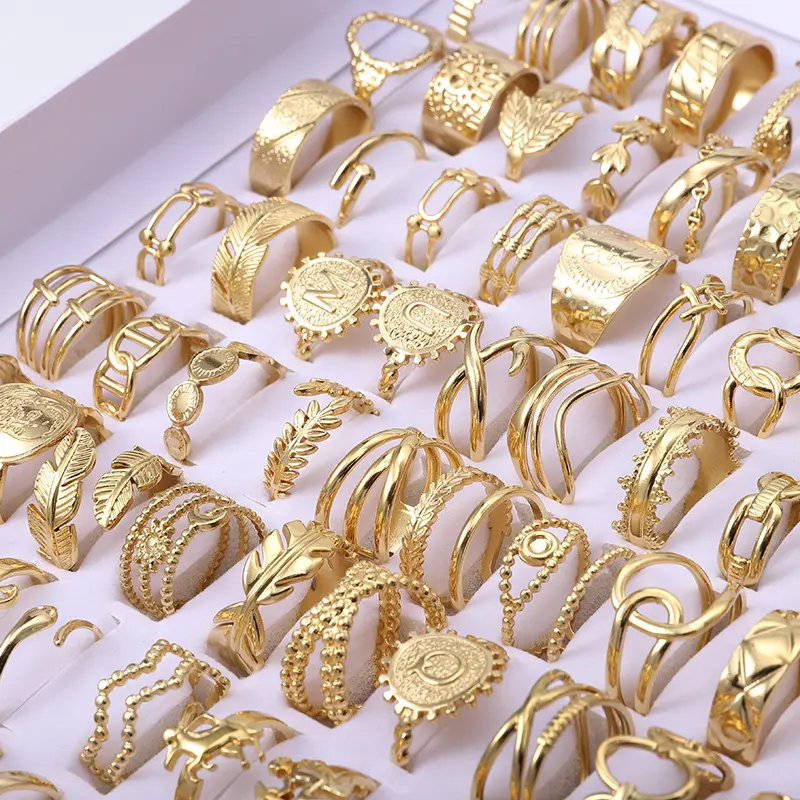 Anello di piume geometriche placcato oro 14k misto anelli a fascia multistrato in acciaio inossidabile gioielli da uomo 2023 vendita calda