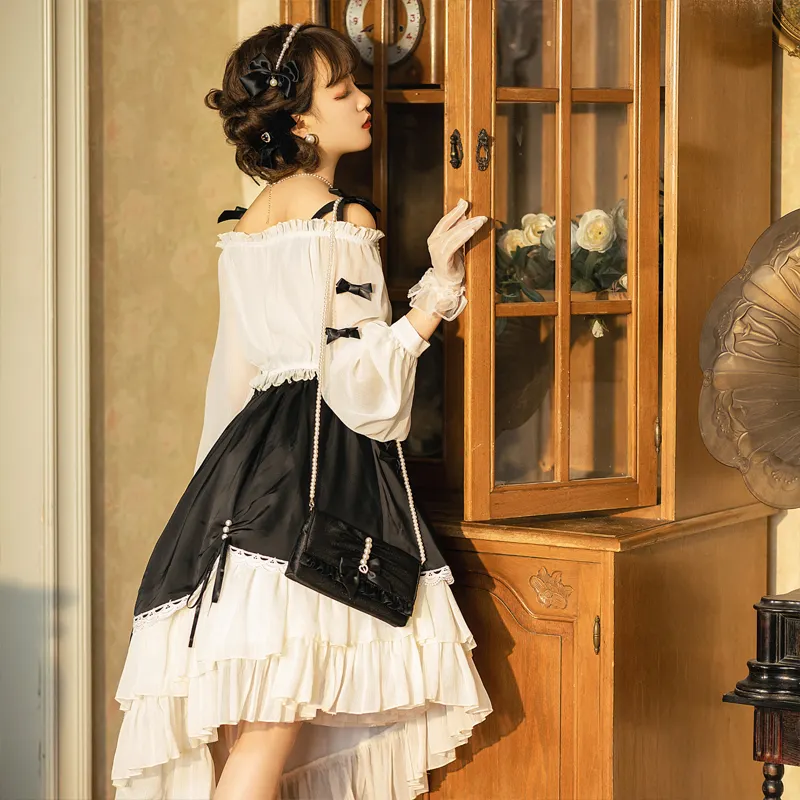 Lavable para mujer vestido de perlas negras de Lolita, de personaje Sexy fino de Anime para fiesta de Cosplay