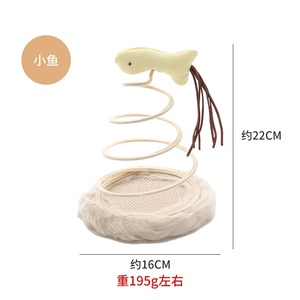 互动猫抓挠娱乐盘毛绒弹簧盘逗弄猫玩具鼠标螺旋钢丝弹簧亚麻盘猫玩具 - Product Image 3