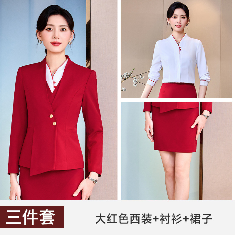 Bright red suit shirt dress