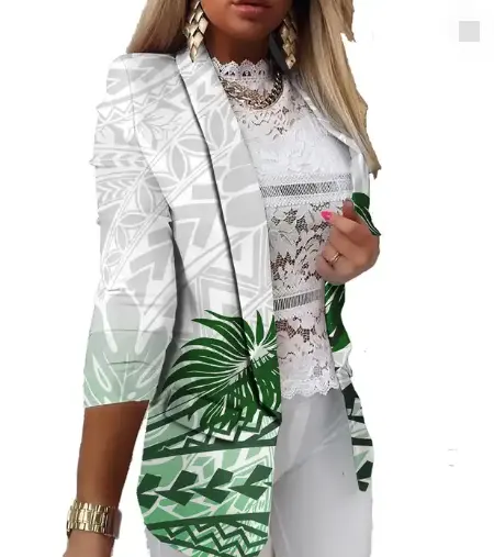 Nuevo Diseño de Moda de ocio para mujer, traje Formal Hawaii Floral para mujer, abrigo de playa, traje de verano polinesio, chaquetas para mujer, POD